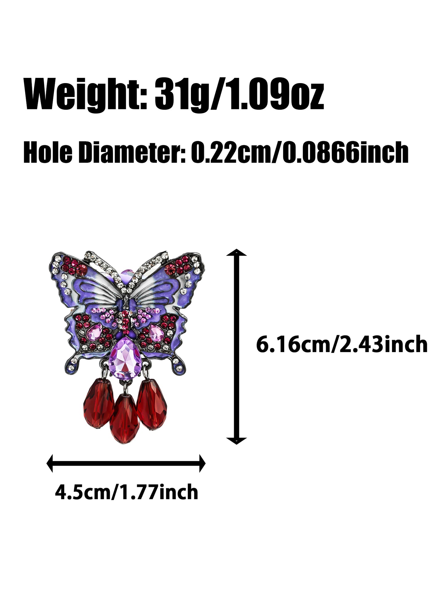 C52123 Metal Diamond-Studded Butterfly Pendant Suitable For Necklace, Bracelet, Phone Chain, Bag Charms, Key-chain