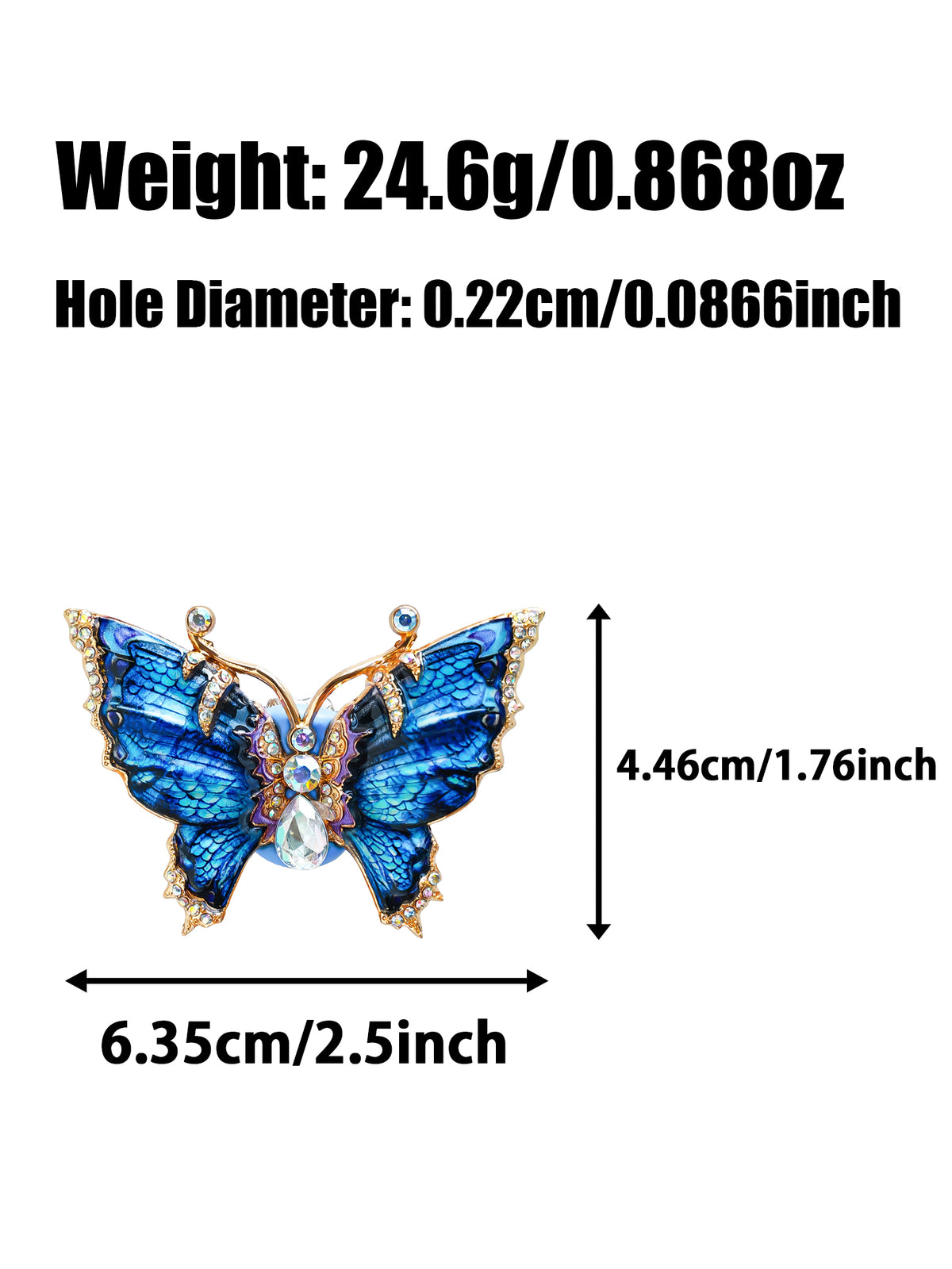 C52155 Heavy‑Duty Deep Blue Enamel Rhinestone Butterfly Focal Bead, Gold‑Plated Alloy Large Hole Bead, DIY Bead Pen, Keychain, Bag Charm Jewelry Making Accessories
