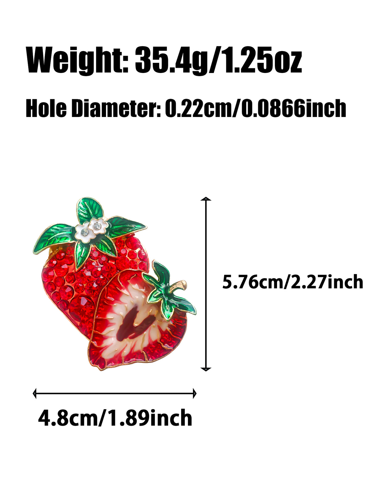 C52141 Enamel Rhinestone Strawberry Focal Bead, Fruit Large Hole Bead, DIY Bead Pen, Keychain, Bag Charm Jewelry Making Accessories