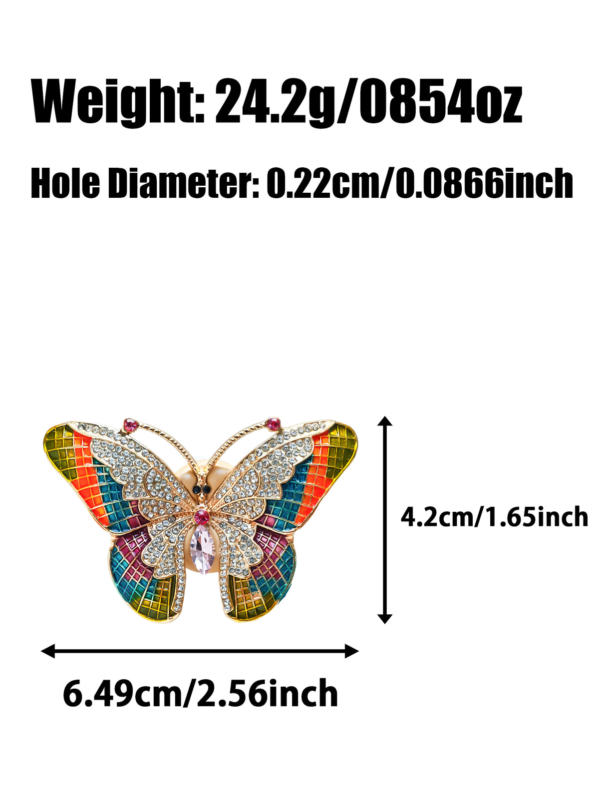 C52154 Heavy‑Duty Color Enamel Grid Rhinestone Butterfly Focal Bead, Gold‑Plated Inlaid Alloy Large Hole Bead, DIY Bead Pen, Keychain, Bag Charm Jewelry Making Accessories
