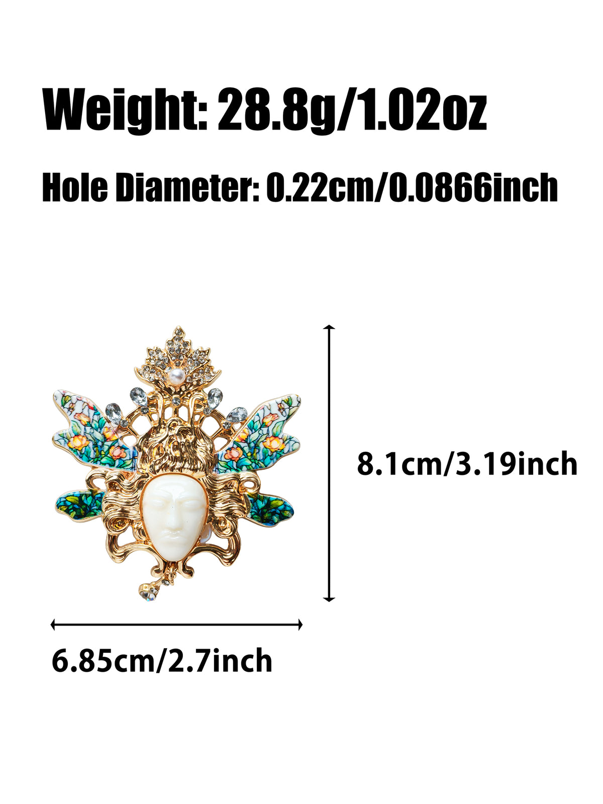 C52148 Vintage Baroque Human Face Leaf Focal Bead, Enamel Rhinestone Pearl Large Hole Bead, DIY Bead Pen, Keychain, Bag Charm Jewelry Making Accessories