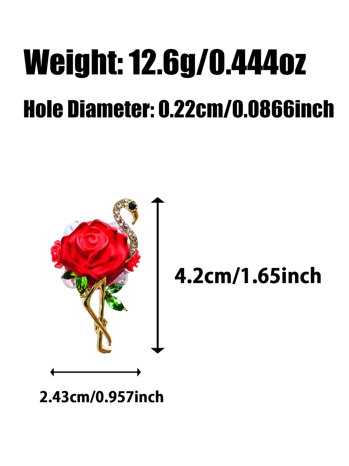 C52150 Vintage Flamingo Red Rose Focal Bead, Rhinestone Green Leaf Pearl Large Hole Bead, DIY Bead Pen, Keychain, Bag Charm Jewelry Making Accessories