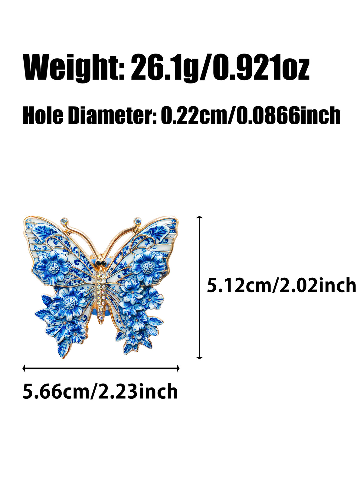 C52149 Chinese Blue‑and‑White Porcelain Butterfly Flower Focal Bead, Enamel Rhinestone Large Hole Bead, DIY Bead Pen, Keychain, Bag Charm Jewelry Making Accessories