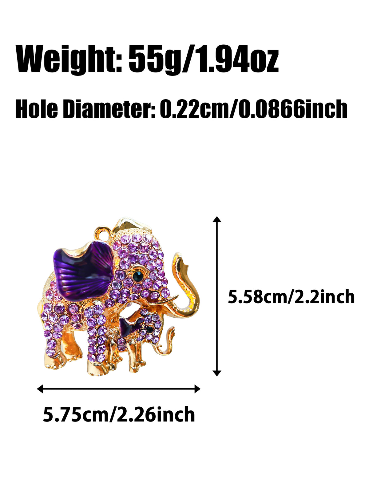 C52152 Heavy‑Duty Rhinestone Mother‑Baby Elephant Focal Bead, Enamel Inlaid Alloy Large Hole Bead, DIY Bead Pen, Keychain, Bag Charm Jewelry Making Accessories