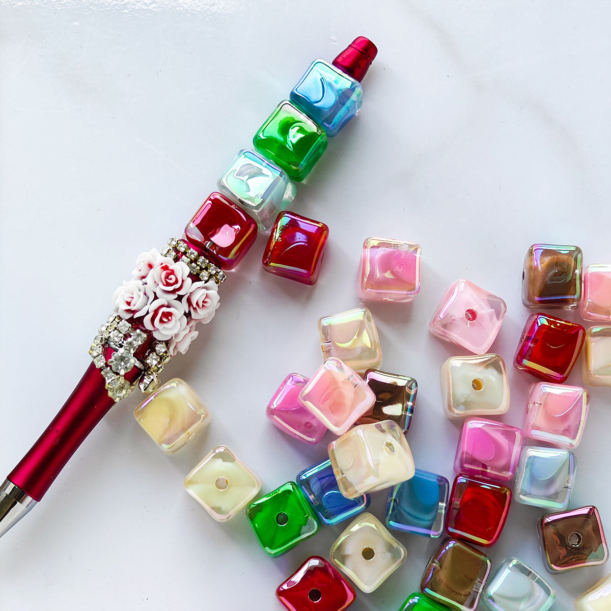 AA001 30pcs/Set 14mm Square Beads Large Hole Acrylic Beads, Suitable For DIY Jewelry - Great For Diy Pens, Necklaces, Keychains
