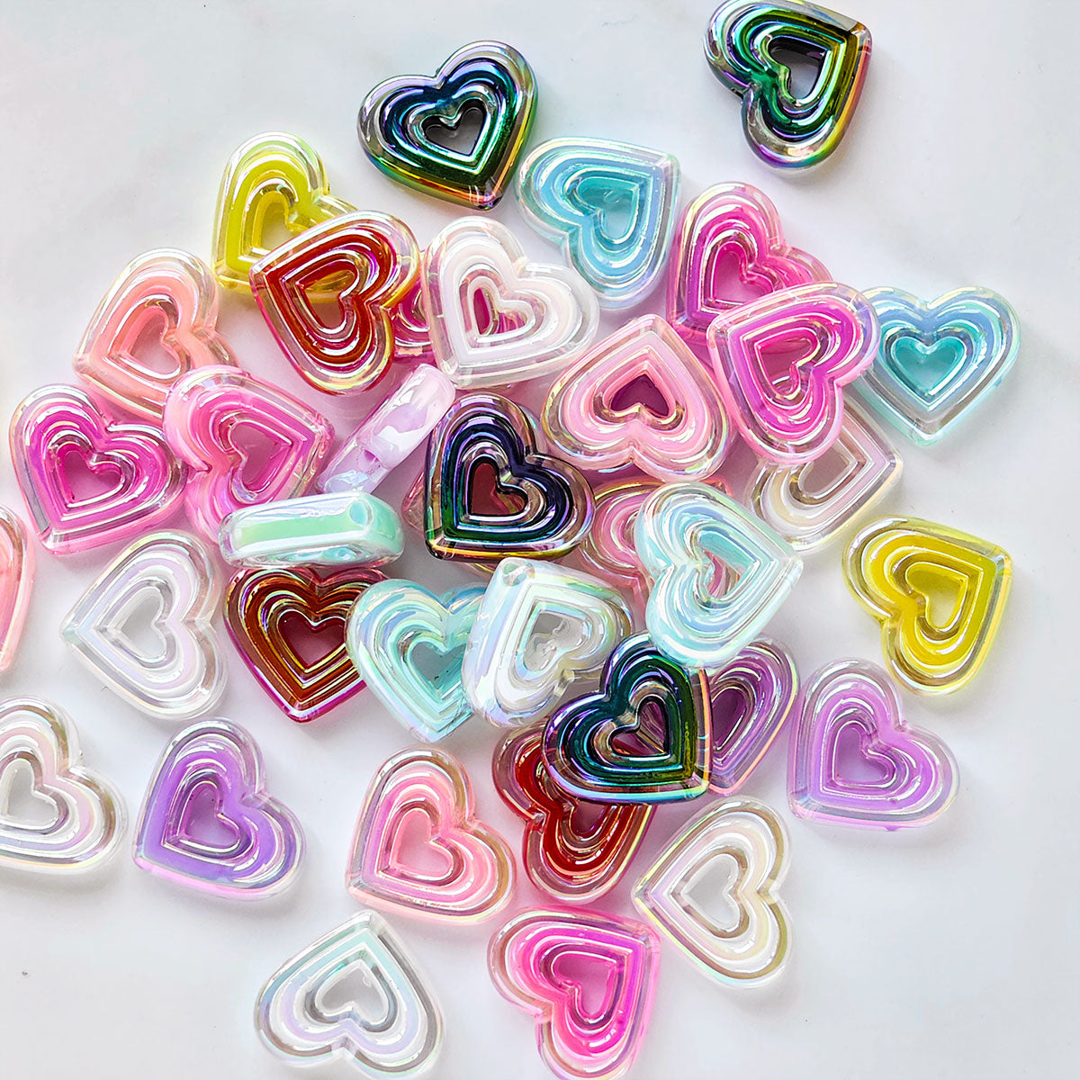 AA002 30pc / bag Acrylic Ab Color Heart-Shaped Diy Jewelry Beads, Random Colors, Great for Diy Pens ,Keychains