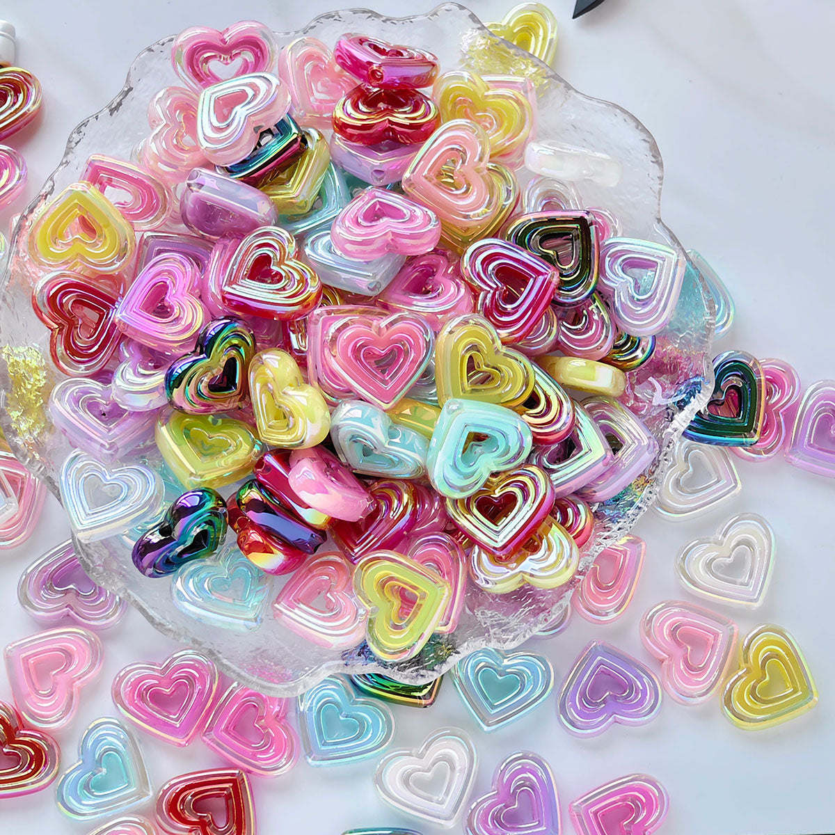 AA002 30pc / bag Acrylic Ab Color Heart-Shaped Diy Jewelry Beads, Random Colors, Great for Diy Pens ,Keychains