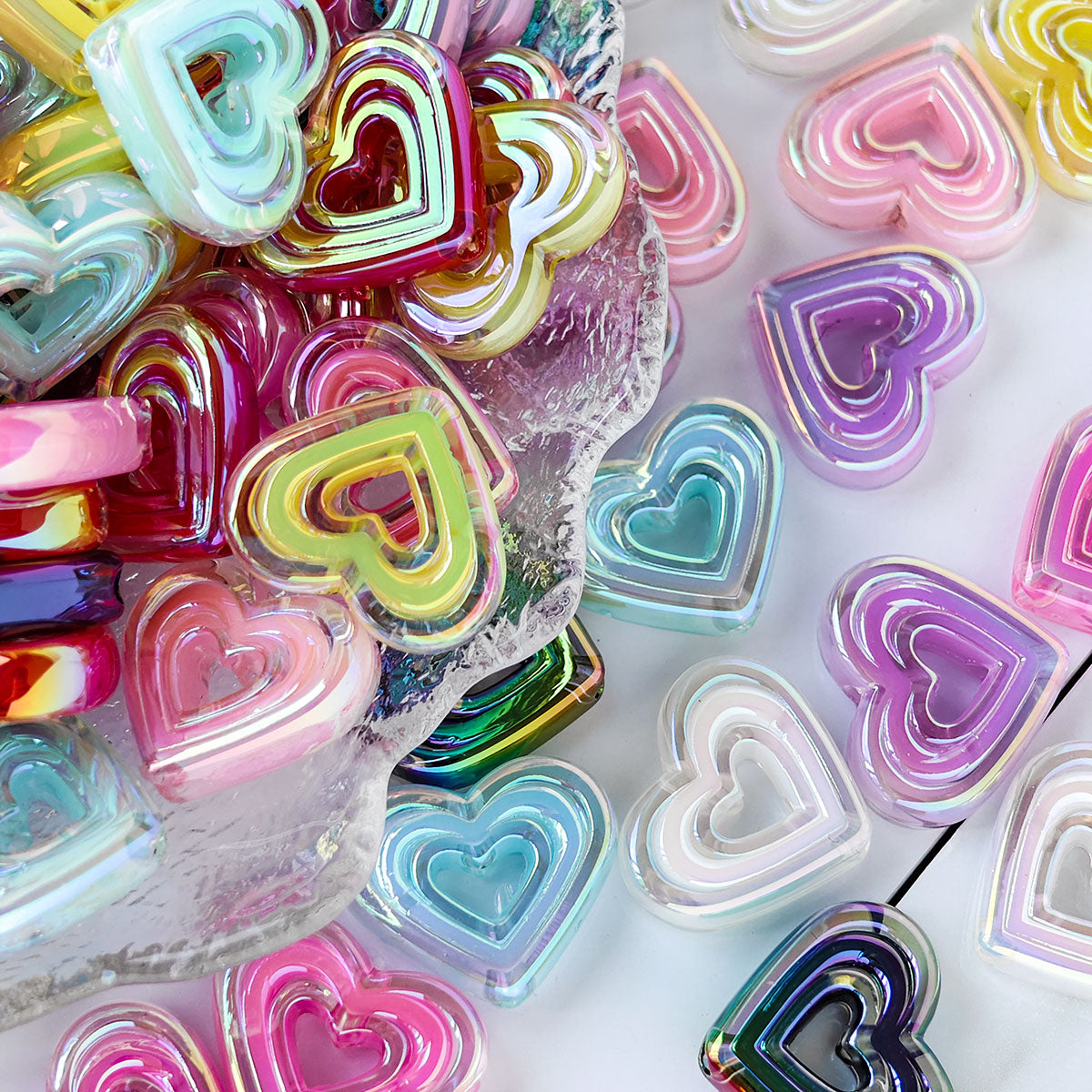 AA002 30pc / bag Acrylic Ab Color Heart-Shaped Diy Jewelry Beads, Random Colors, Great for Diy Pens ,Keychains