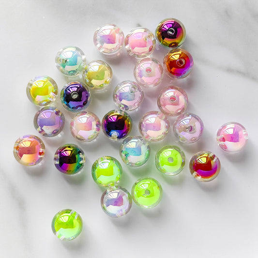 AA015  16mm Mixed Color AB Plated Round Acrylic  Beads For Jewelry Making DIY Bracelet ,pens, keychains, phone chains,