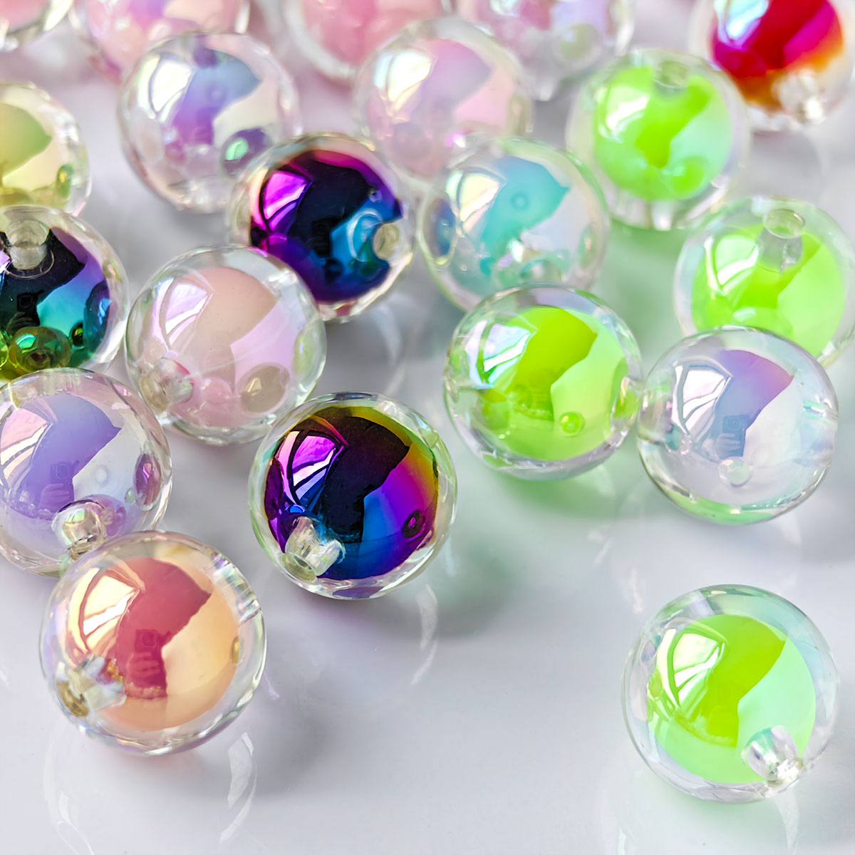 AA015 16mm Mixed Color AB Plated Round Acrylic Beads For Jewelry Making DIY Bracelet ,pens, keychains, phone chains,