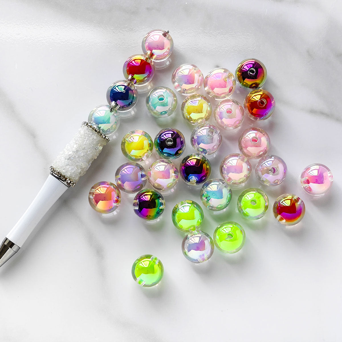 AA015 16mm Mixed Color AB Plated Round Acrylic Beads For Jewelry Making DIY Bracelet ,pens, keychains, phone chains,