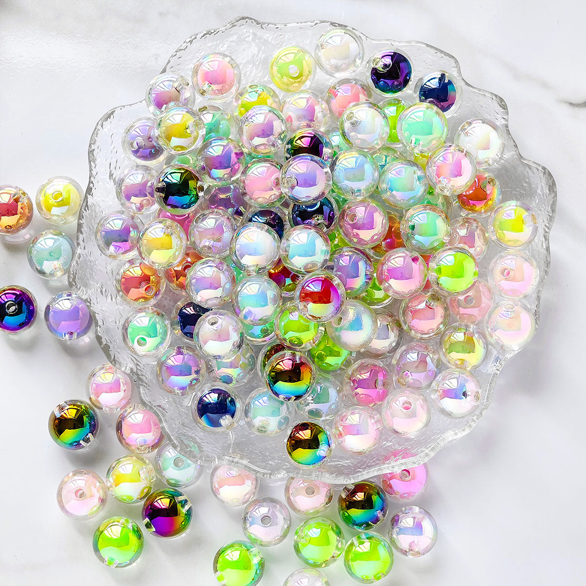 AA015 16mm Mixed Color AB Plated Round Acrylic Beads For Jewelry Making DIY Bracelet ,pens, keychains, phone chains,