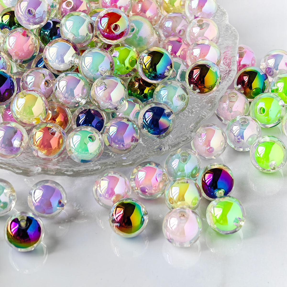 AA015 16mm Mixed Color AB Plated Round Acrylic Beads For Jewelry Making DIY Bracelet ,pens, keychains, phone chains,