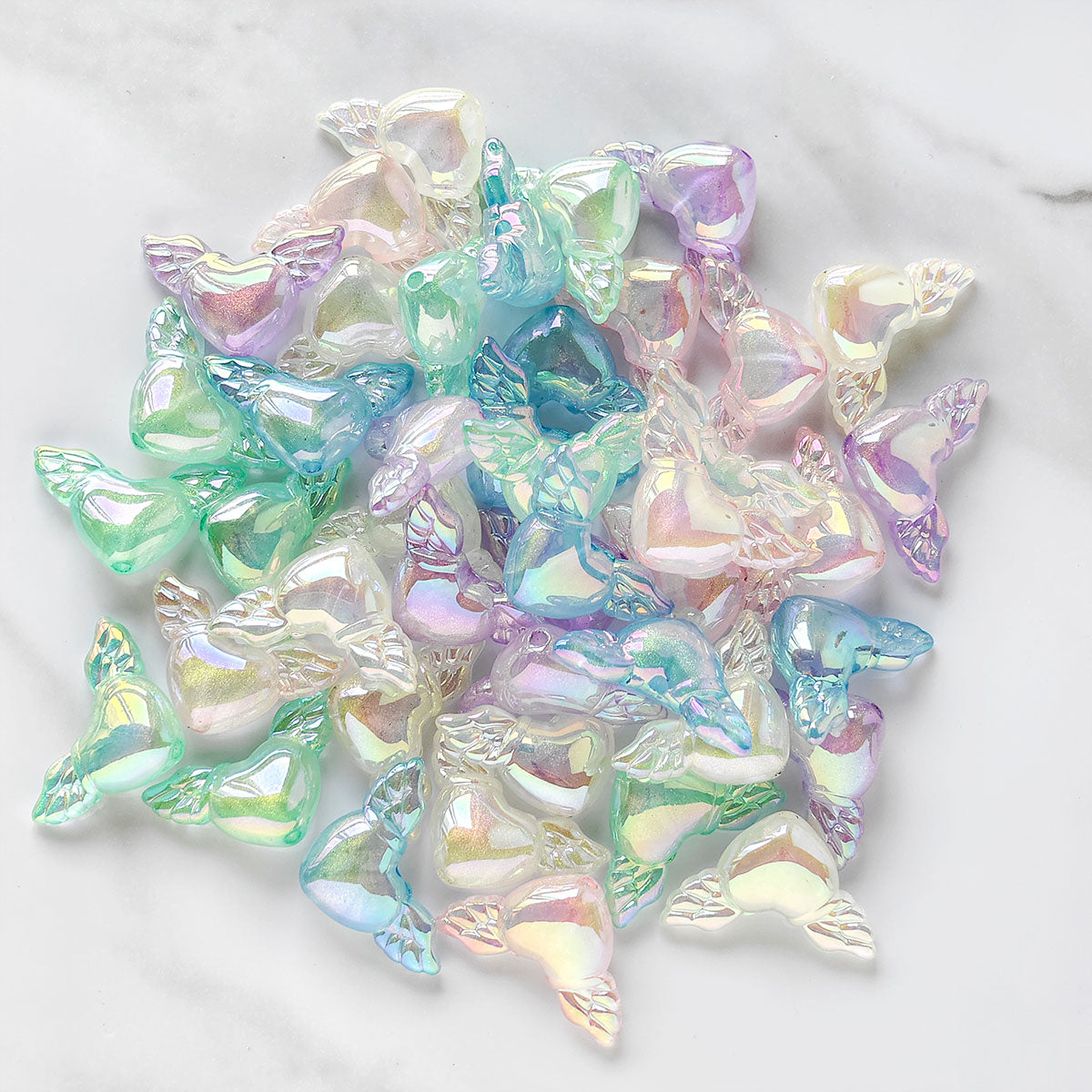 AA026 25pc/set Acrylic Wing & Heart Glow-In-The-Dark Beads, Suitable For DIY Jewelry - Great For Making Earrings, Necklaces, Keychains, Shoes And Watch Accessories