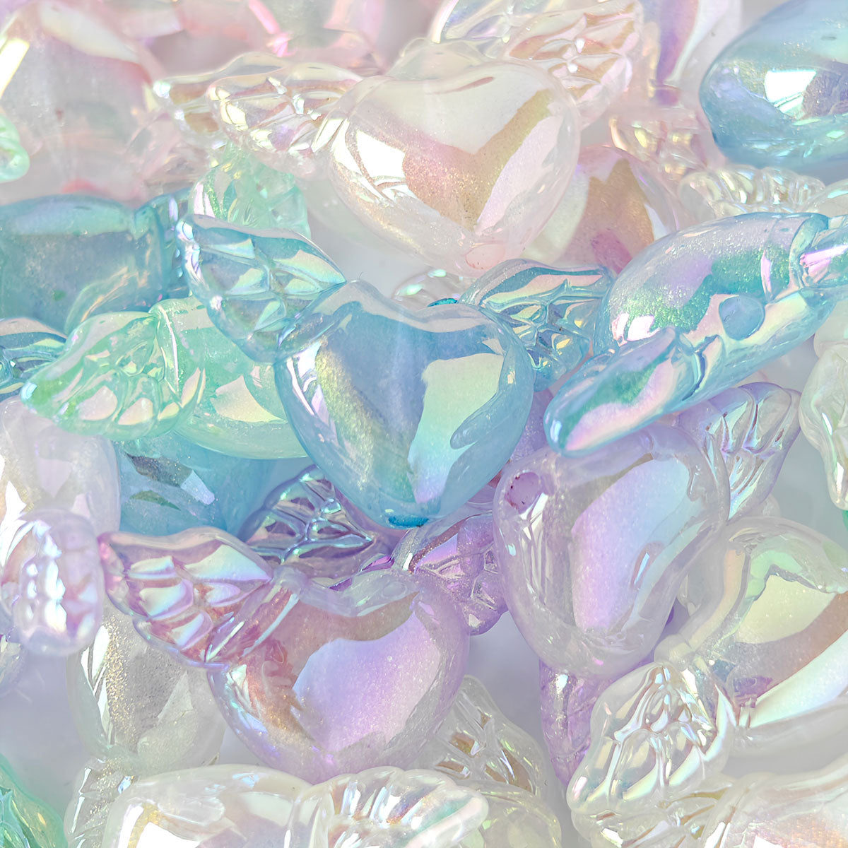 AA026 25pc/set Acrylic Wing & Heart Glow-In-The-Dark Beads, Suitable For DIY Jewelry - Great For Making Earrings, Necklaces, Keychains, Shoes And Watch Accessories