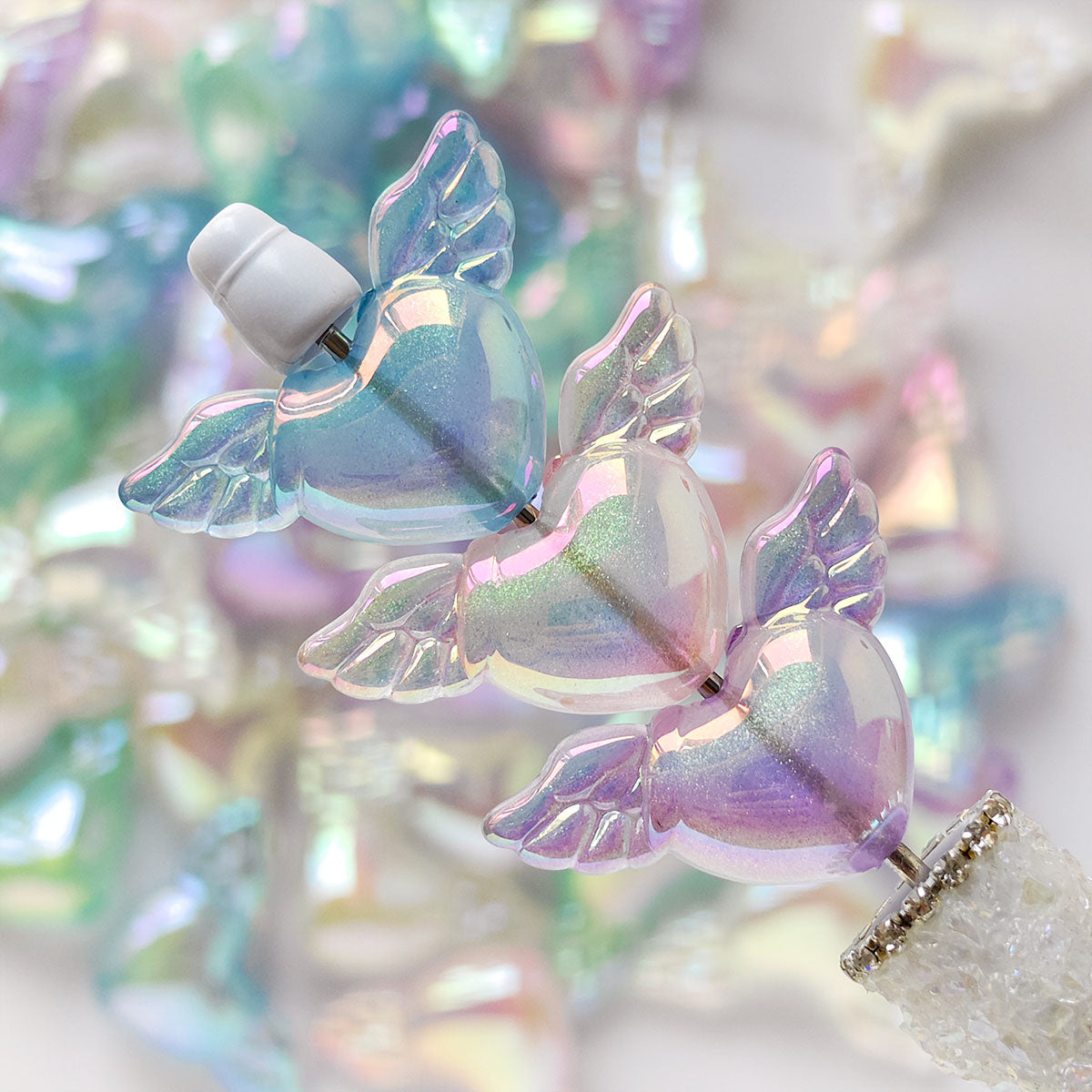 AA026 25pc/set Acrylic Wing & Heart Glow-In-The-Dark Beads, Suitable For DIY Jewelry - Great For Making Earrings, Necklaces, Keychains, Shoes And Watch Accessories