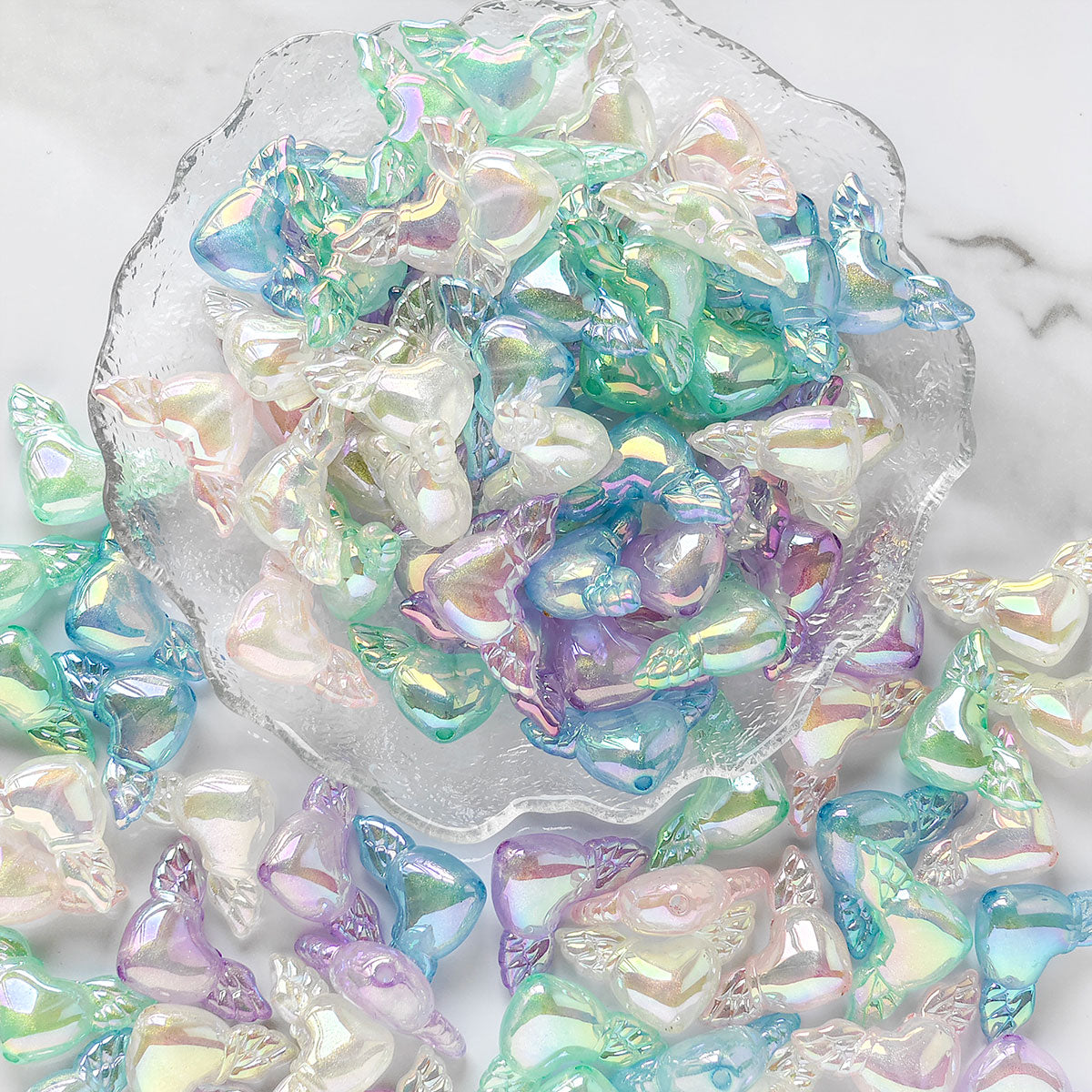 AA026 25pc/set Acrylic Wing & Heart Glow-In-The-Dark Beads, Suitable For DIY Jewelry - Great For Making Earrings, Necklaces, Keychains, Shoes And Watch Accessories