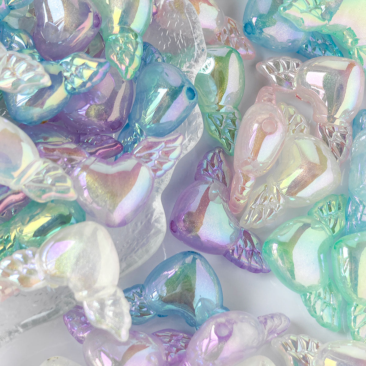 AA026 25pc/set Acrylic Wing & Heart Glow-In-The-Dark Beads, Suitable For DIY Jewelry - Great For Making Earrings, Necklaces, Keychains, Shoes And Watch Accessories