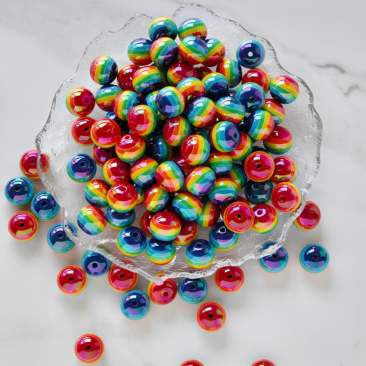 AA030 25pcs/Pack 16 mm Round Rainbow Stripe Resin Beads For Jewelry Making, DIY Handicraft Accessories, Month Jewelry,Keychains,Pens,Phone Chains