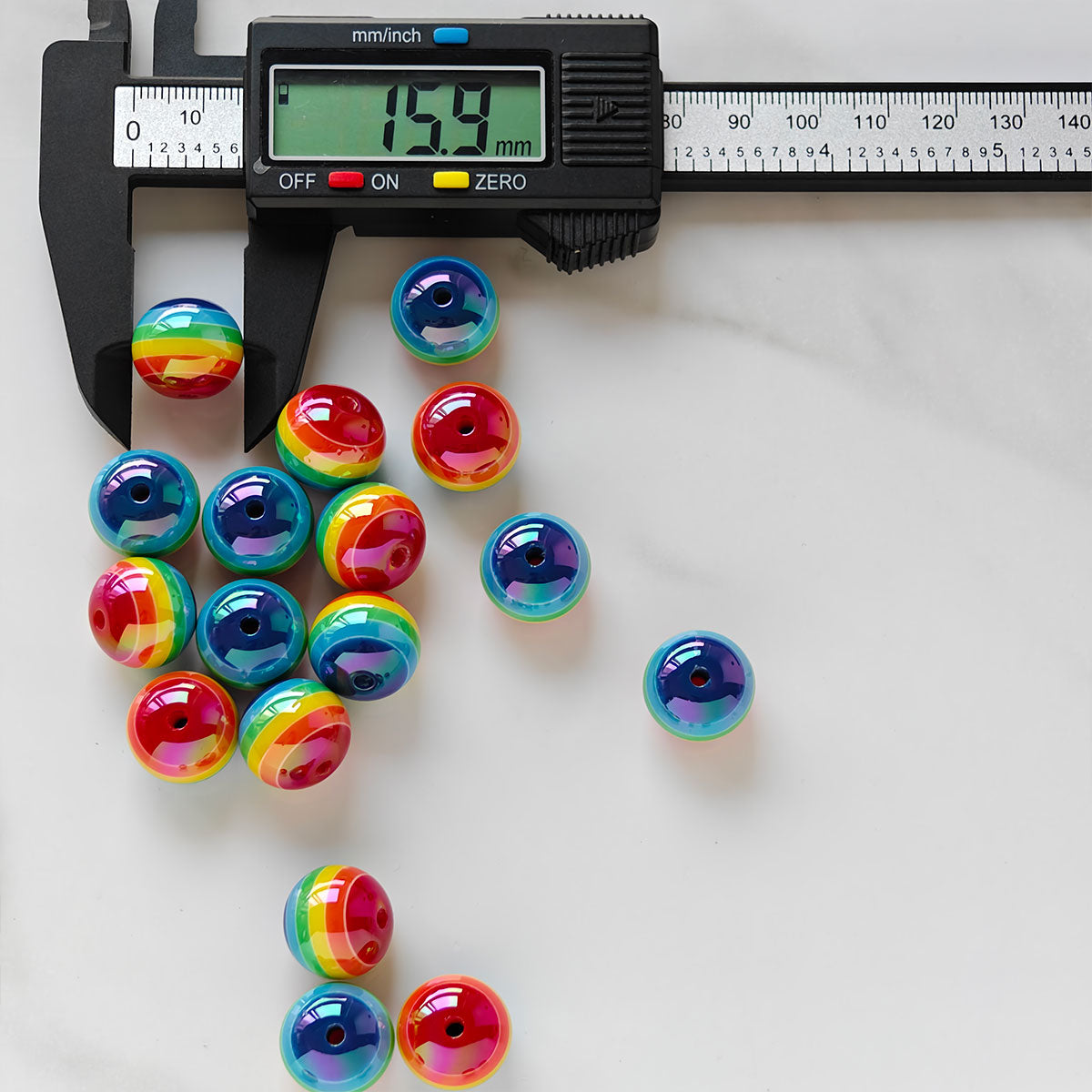 AA030 25pcs/Pack 16 mm Round Rainbow Stripe Resin Beads For Jewelry Making, DIY Handicraft Accessories, Month Jewelry,Keychains,Pens,Phone Chains