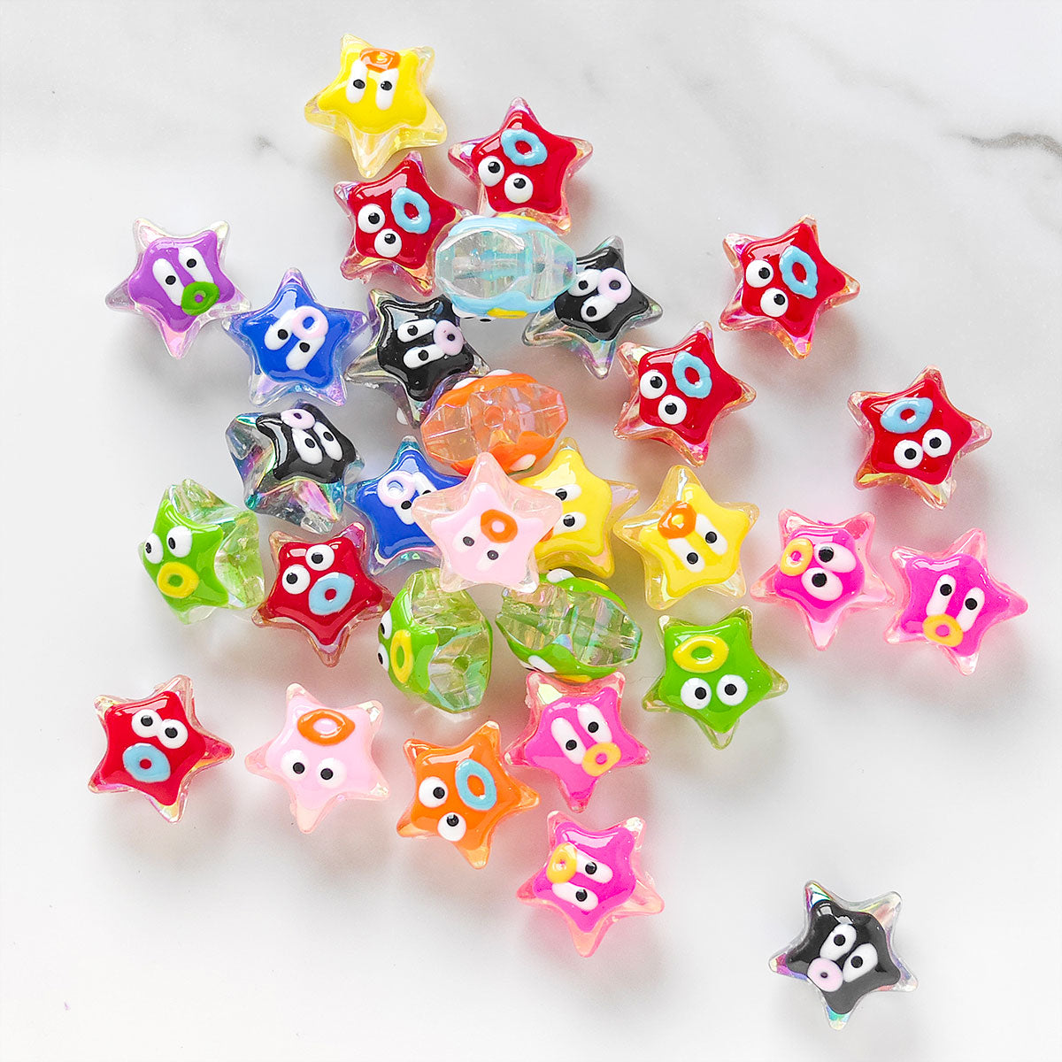 AA053 25pc/pack star with face Beads, For DIY Jewelry Making Like Star Beads Assortment, Suitable For Bracelets, Necklaces, Phone Straps, Keychains