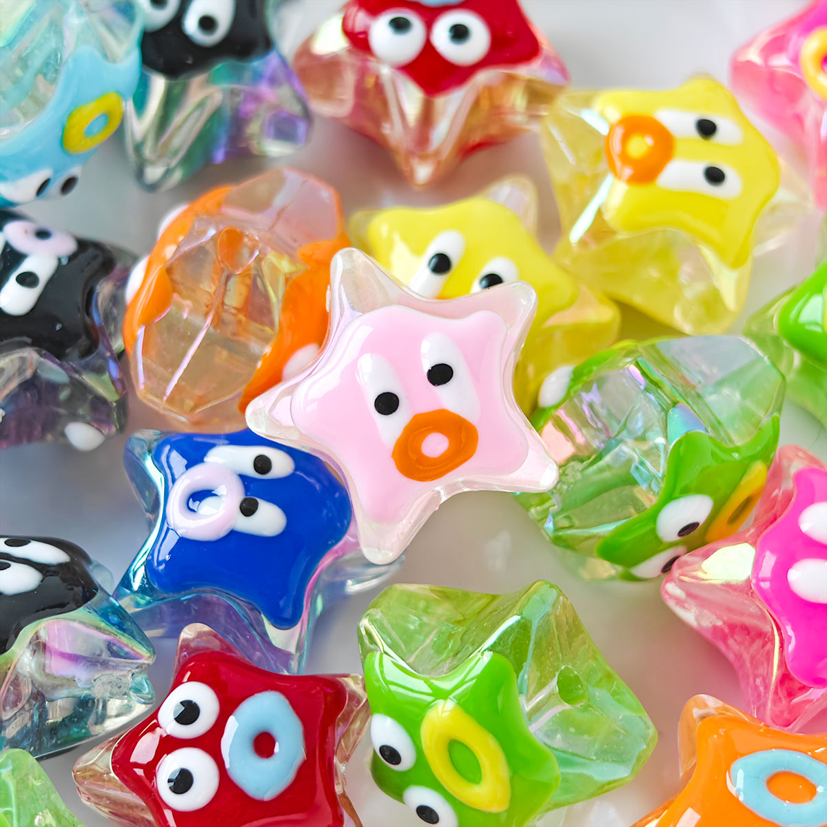 AA053 25pc/pack star with face Beads, For DIY Jewelry Making Like Star Beads Assortment, Suitable For Bracelets, Necklaces, Phone Straps, Keychains