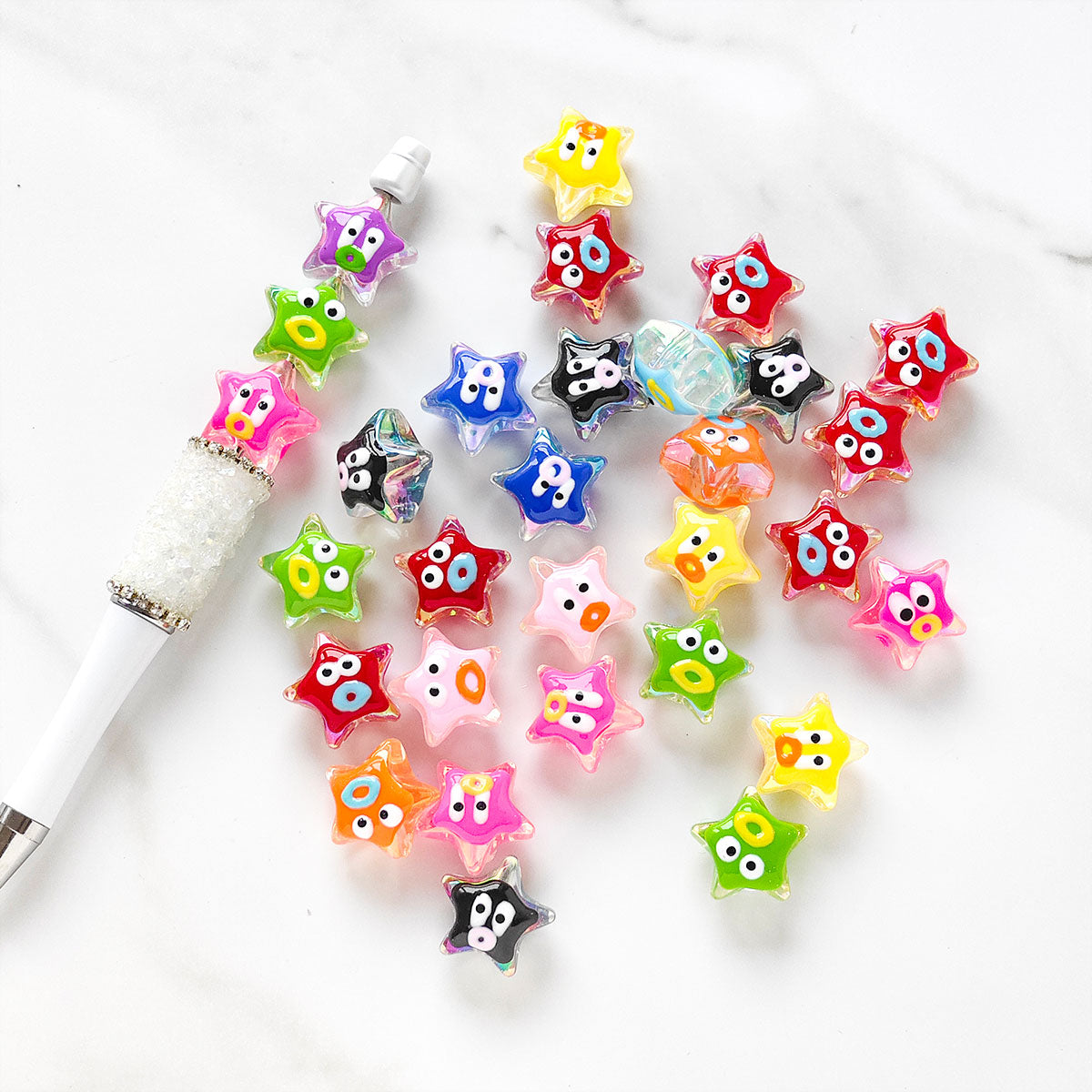 AA053 25pc/pack star with face Beads, For DIY Jewelry Making Like Star Beads Assortment, Suitable For Bracelets, Necklaces, Phone Straps, Keychains