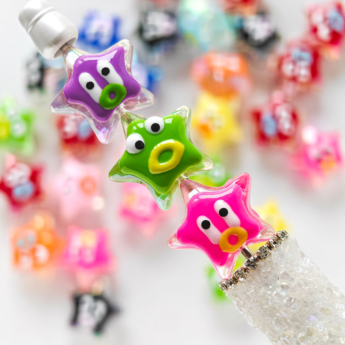 AA053 25pc/pack star with face Beads, For DIY Jewelry Making Like Star Beads Assortment, Suitable For Bracelets, Necklaces, Phone Straps, Keychains