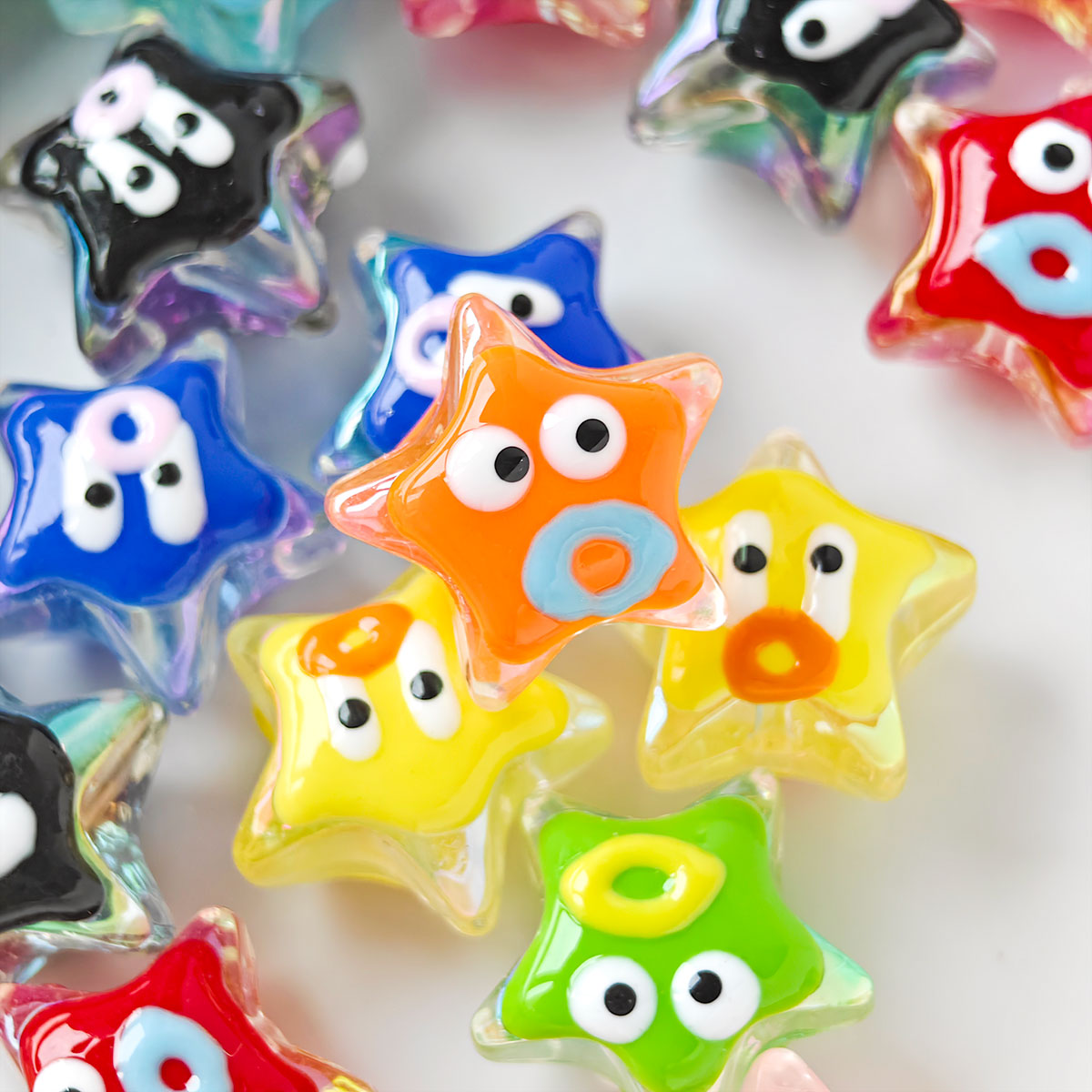AA053 25pc/pack star with face Beads, For DIY Jewelry Making Like Star Beads Assortment, Suitable For Bracelets, Necklaces, Phone Straps, Keychains