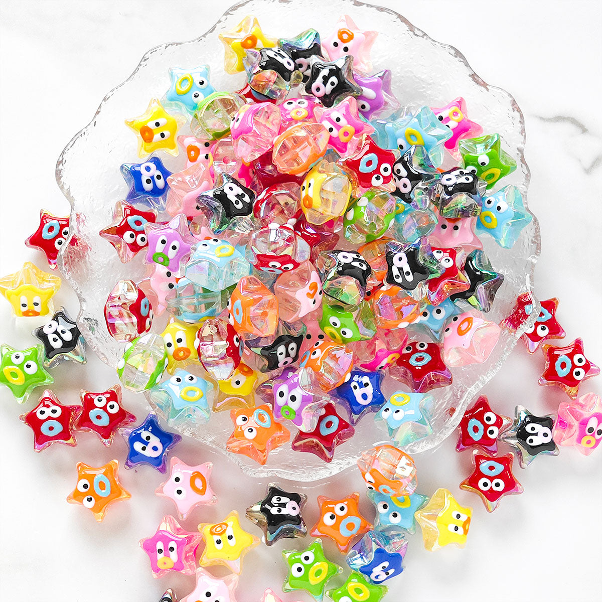 AA053 25pc/pack star with face Beads, For DIY Jewelry Making Like Star Beads Assortment, Suitable For Bracelets, Necklaces, Phone Straps, Keychains