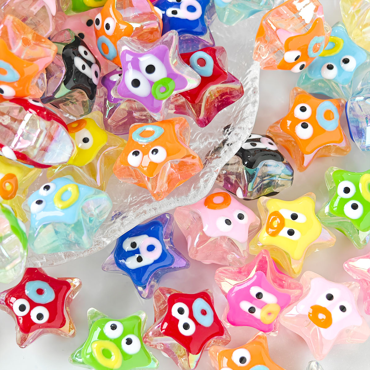 AA053 25pc/pack star with face Beads, For DIY Jewelry Making Like Star Beads Assortment, Suitable For Bracelets, Necklaces, Phone Straps, Keychains