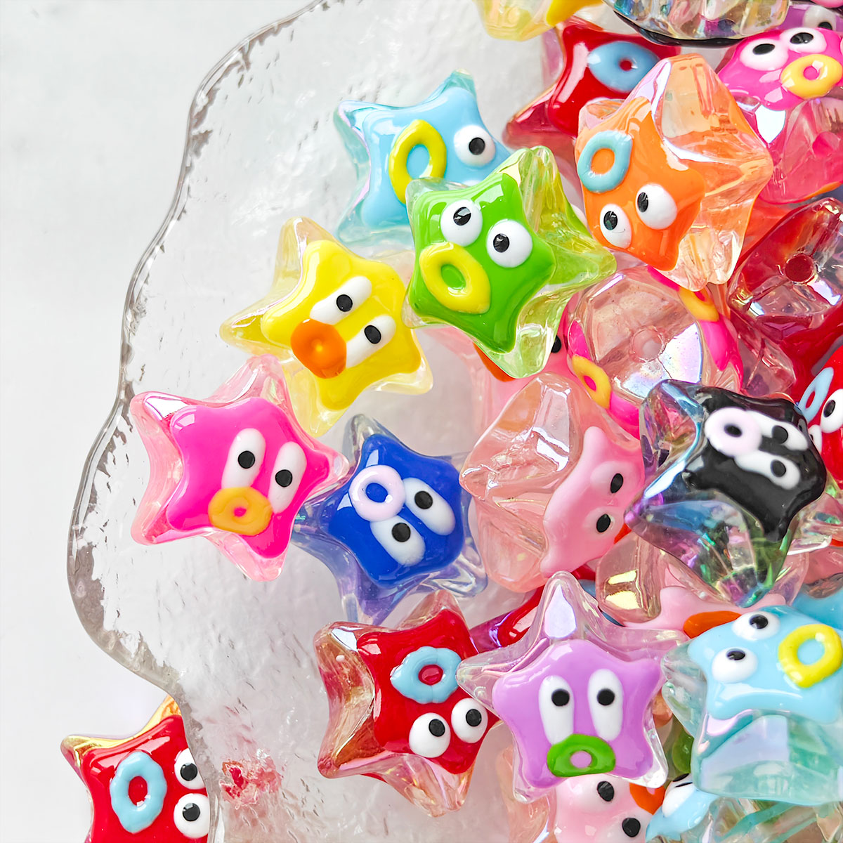 AA053 25pc/pack star with face Beads, For DIY Jewelry Making Like Star Beads Assortment, Suitable For Bracelets, Necklaces, Phone Straps, Keychains