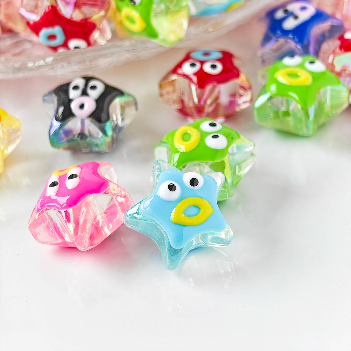 AA053 25pc/pack star with face Beads, For DIY Jewelry Making Like Star Beads Assortment, Suitable For Bracelets, Necklaces, Phone Straps, Keychains