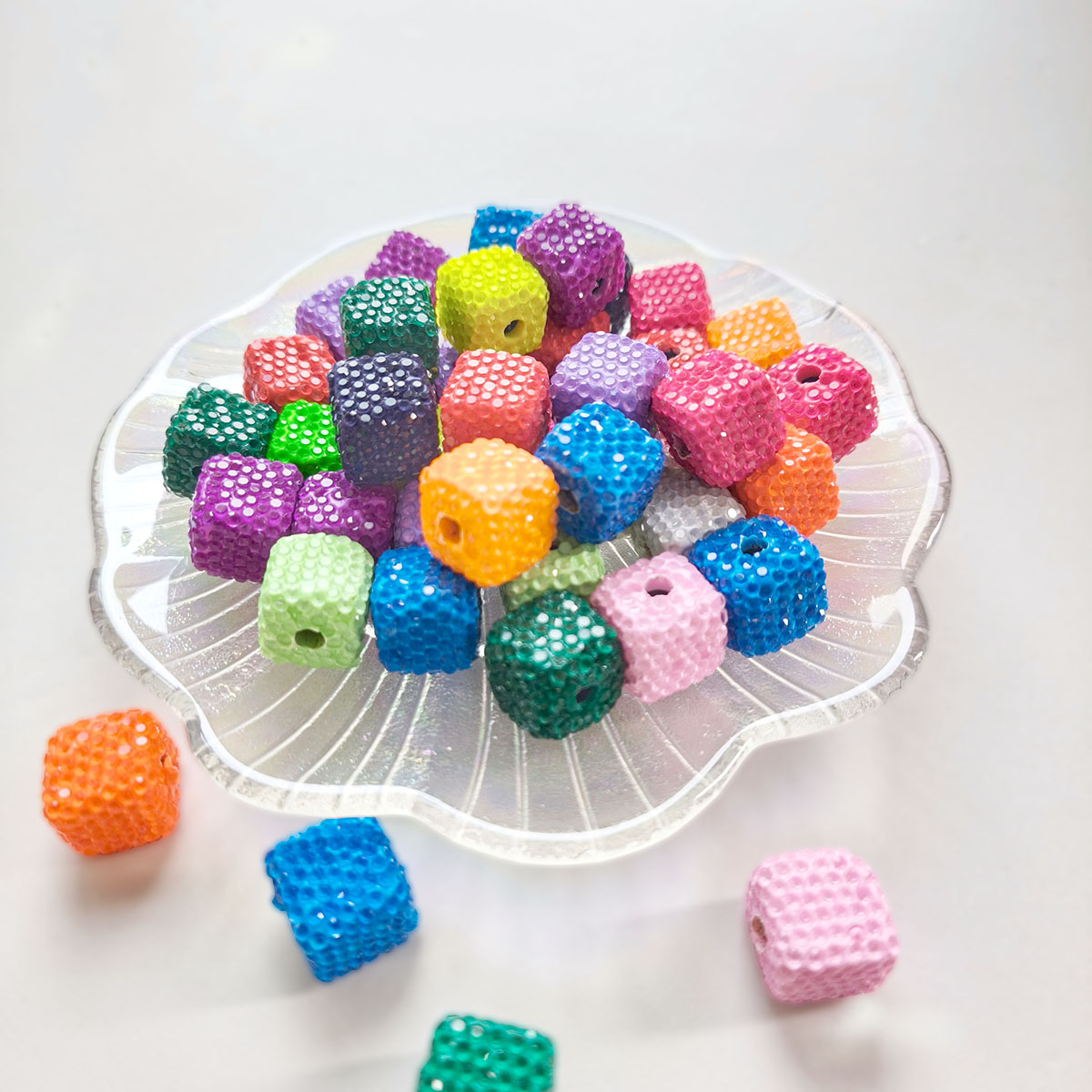 AA0148 Mixed Color Textured Cube Acrylic Beads - Sparkly Craft Beads for DIY Jewelry, Bracelets & Handmade Projects