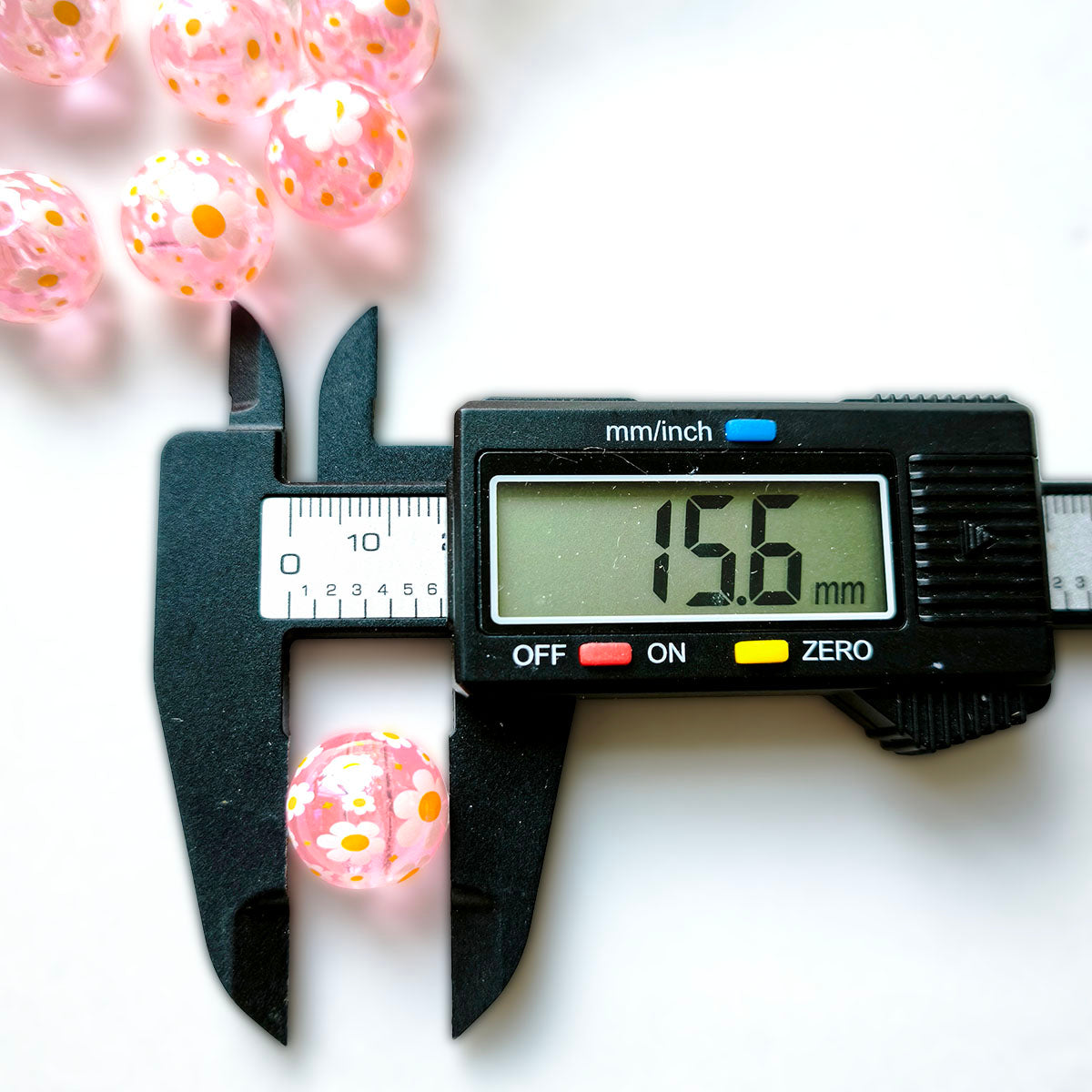 AA0226 16mm Transparent Pink Daisy Printed Straight Hole Round Beads, Loose Beads for DIY Bead Pens, Phone Straps, Keychains & Bracelet Jewelry Supplies