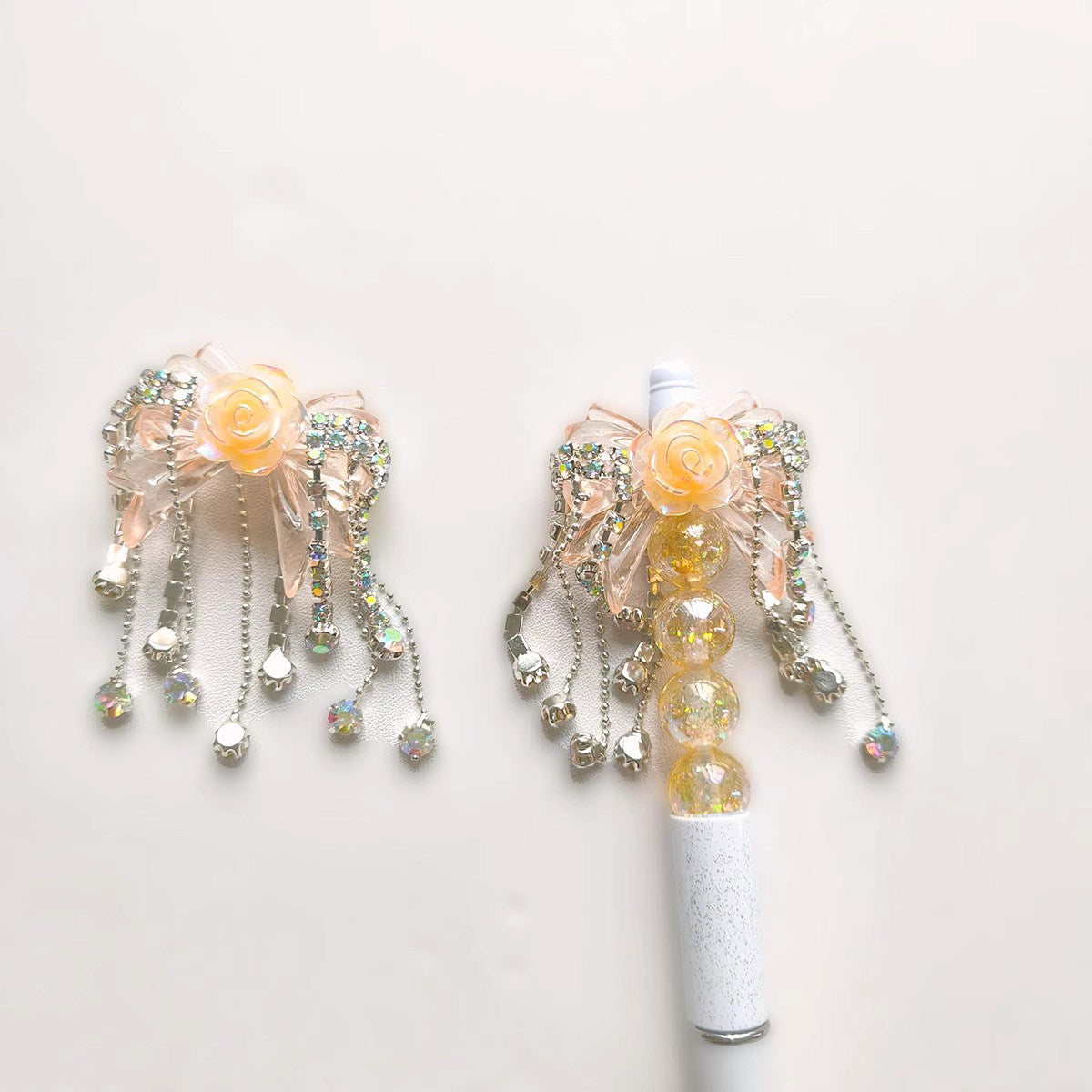 C52127 Handmade Heavy-Duty Bowknot Tassel Beaded Embellishments - Versatile DIY Accessories for Phone Chains, Bag Charms & Pen Decor