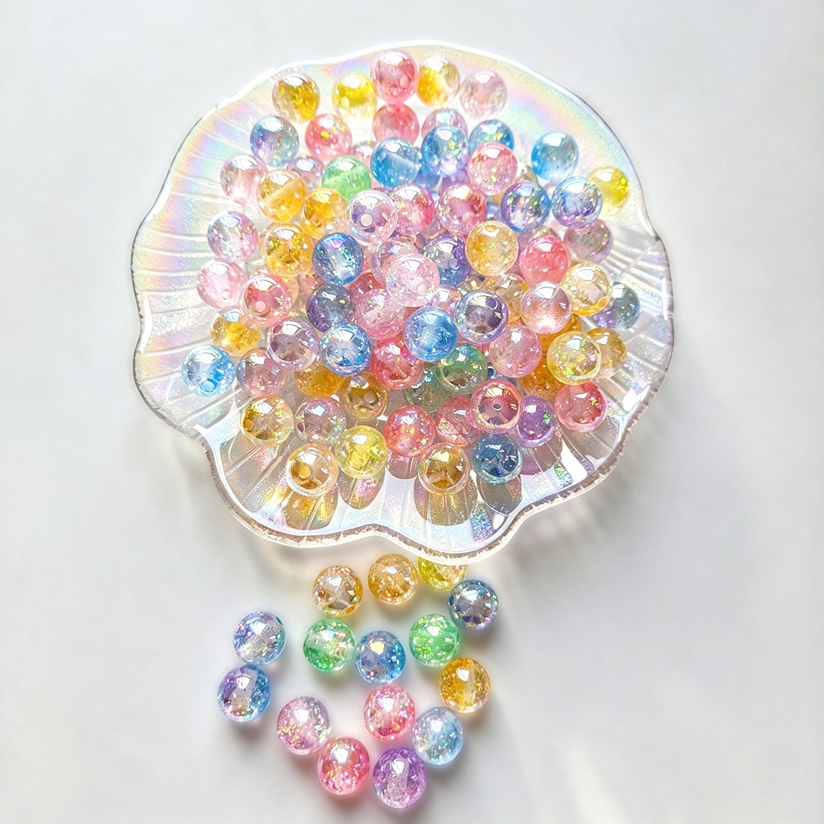 AA0214 12mm Iridescent Confetti Resin Round Loose Beads, Transparent Glitter Foil Straight Hole Beads for DIY Bracelets, Necklaces, Phone Charms & Keychain Jewelry Making