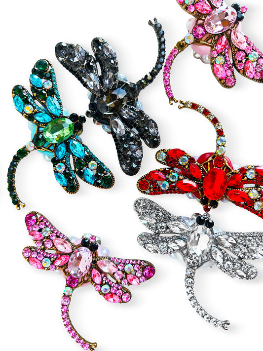 C52151 Vintage Rhinestone‑Encrusted Dragonfly Focal Bead, Multi‑Color Crystal Alloy Large Hole Bead, DIY Bead Pen, Keychain, Bag Charm Jewelry Making Accessories
