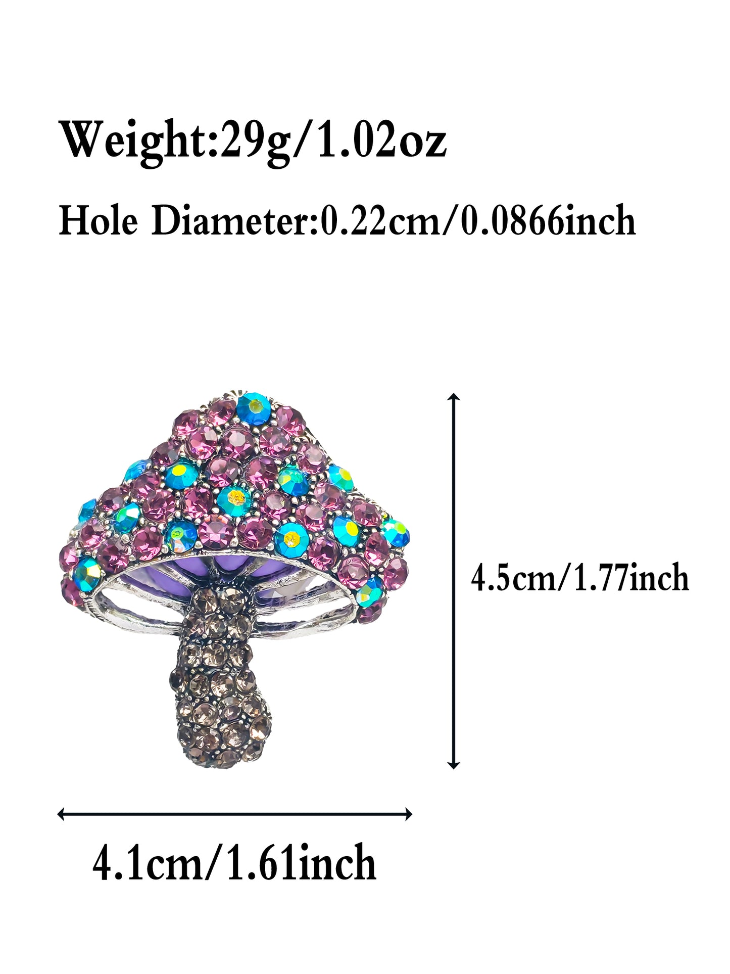 C52071 Metal Purple Diamond Mushroom, unique style Suitable For Bead Pens, Mobile Phone Pendants, Key Chains And Bags DIY Jewelry Craft Accessories