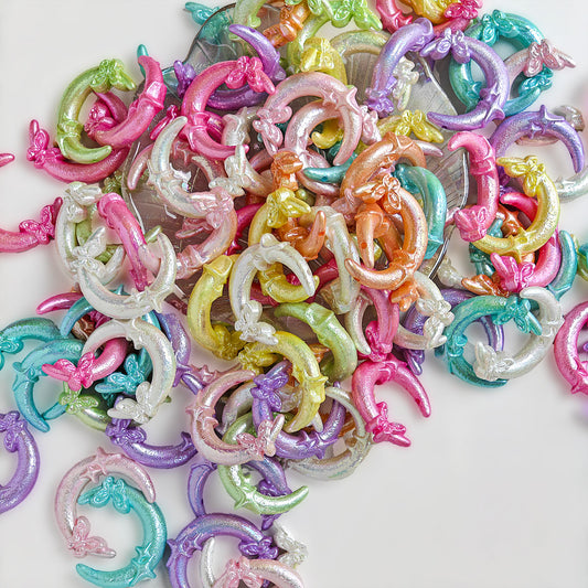 AA0142  Random Acrylic UV Coated Solid Color Star, Moon, Bow Beads DIY Phone Straps, Keychains, Decor Accessories