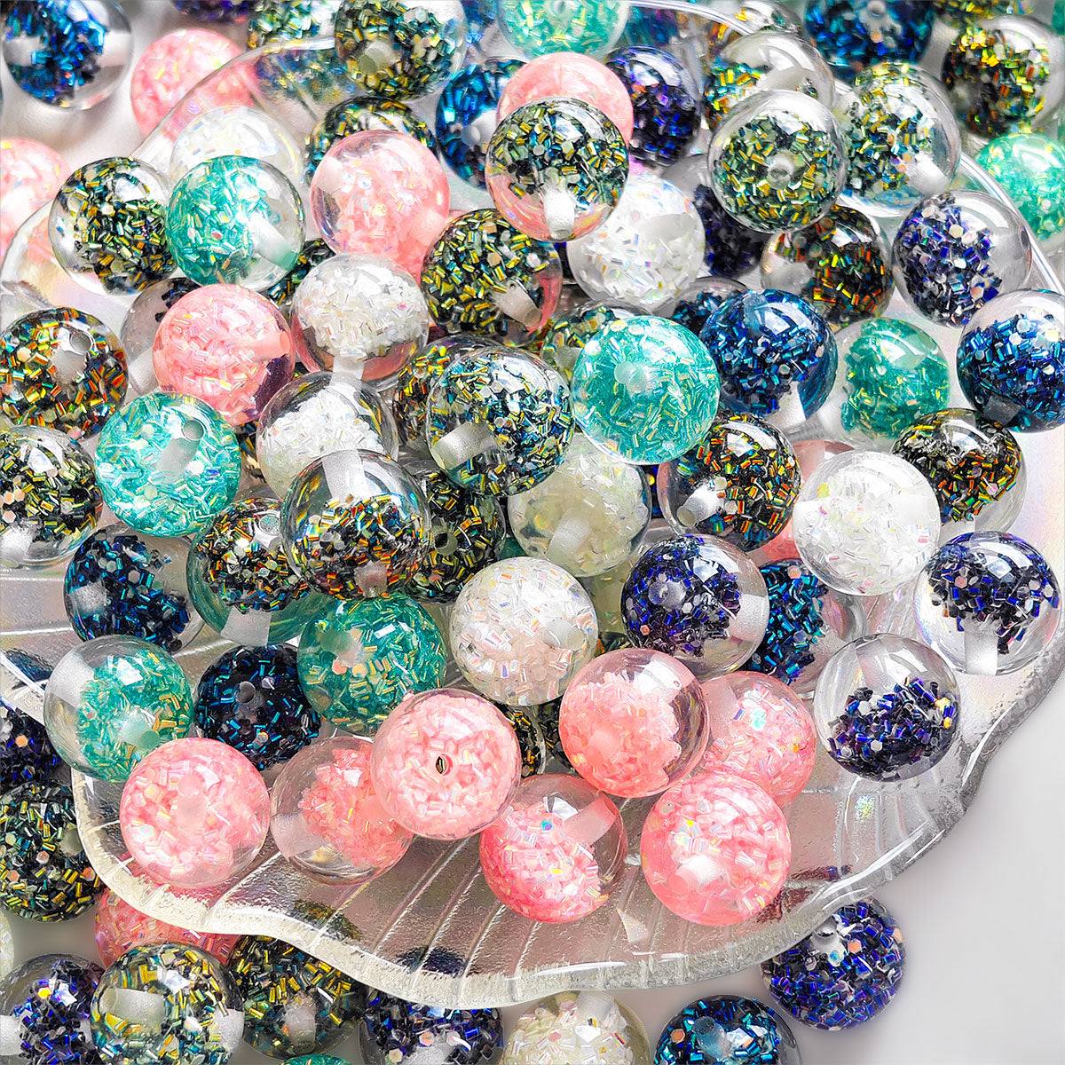 AA0141 20pcs 16mm colorful mixed Iridescent Shiny Round Beads - Synthetic Beads With Rainbow Sparkle, Suitable For Jewelry Making, Bracelets, Necklaces - Mother's Day DIY Craft Materials, Jewelry Making Beads