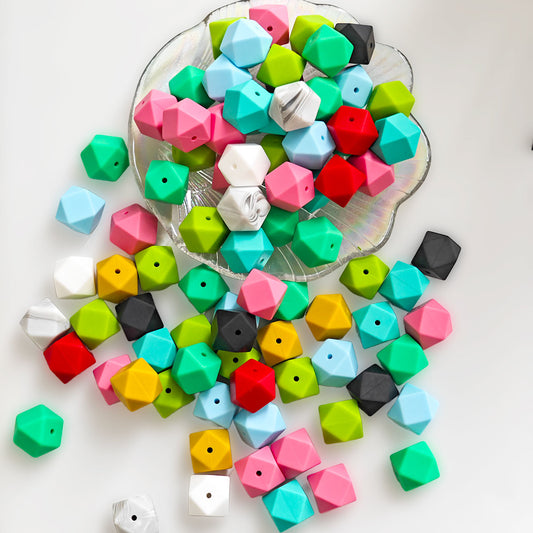 AA0139 25pcs/Pack 14-17mm Polygonal Silicone Beads DIY Keychain Bracelet Necklace Bag Pendant Jewelry Accessories