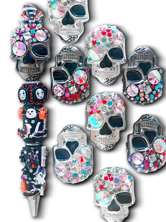 C52142 Halloween Multicolor Rhinestone Skull Focal Bead, Punk Large Hole Bead, DIY Bead Pen, Keychain, Bag Charm Jewelry Making Accessories