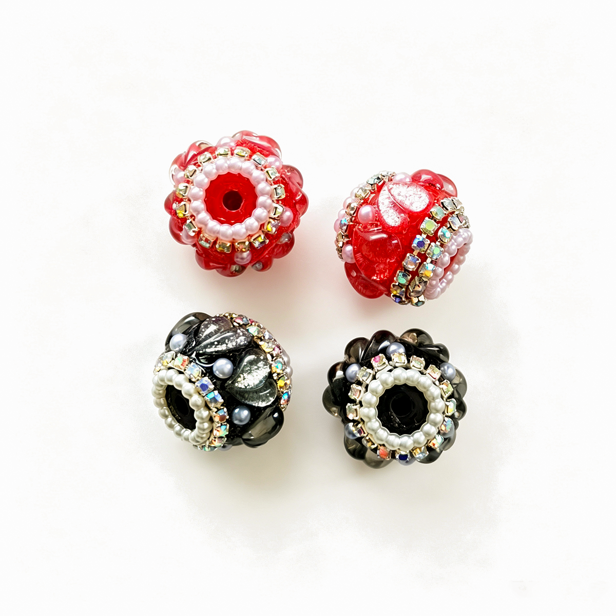 AA0178 18*22mm Pearl Heart Cat Eye Drill Chain Open-Hole Flower Ball Beads - DIY Accessories for Jewelry, Phone Straps & Pen Charms