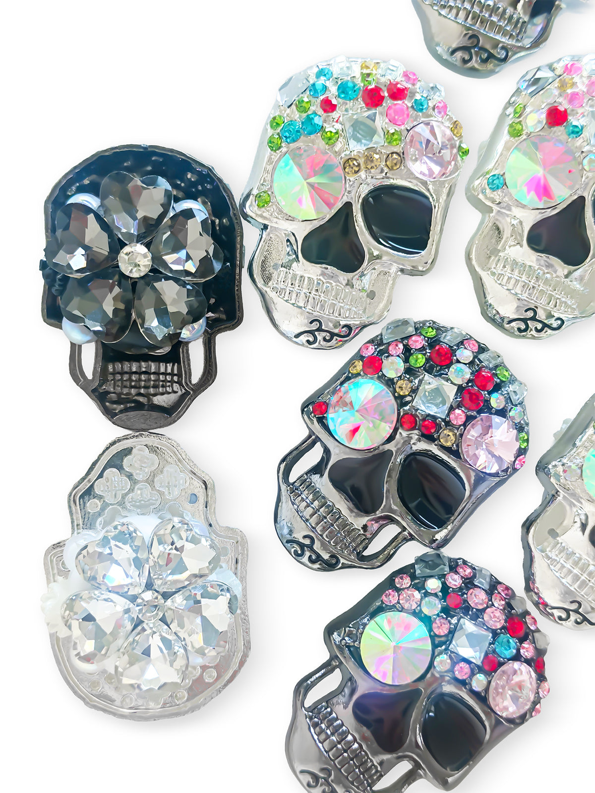 C52142 Halloween Multicolor Rhinestone Skull Focal Bead, Punk Large Hole Bead, DIY Bead Pen, Keychain, Bag Charm Jewelry Making Accessories