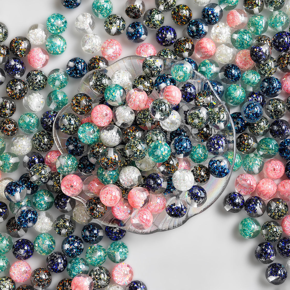 AA0141 20pcs 16mm colorful mixed Iridescent Shiny Round Beads - Synthetic Beads With Rainbow Sparkle, Suitable For Jewelry Making, Bracelets, Necklaces - Mother's Day DIY Craft Materials, Jewelry Making Beads