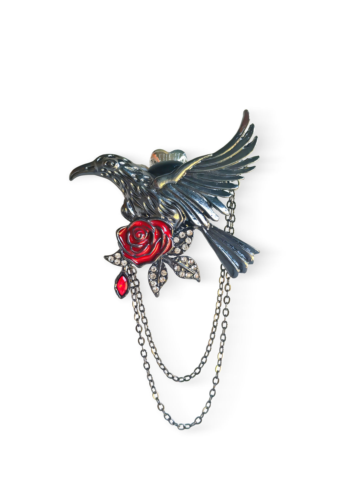 C52144 Gothic Raven Red Rose Chain Focal Bead, Vintage Enamel Rhinestone Large Hole Bead, DIY Bead Pen, Keychain, Bag Charm Jewelry Making Accessories