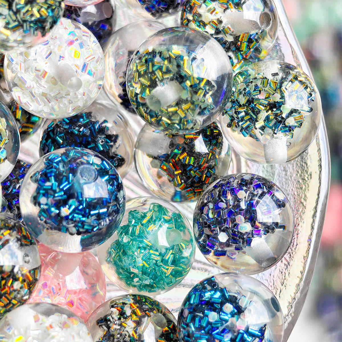 AA0141 20pcs 16mm colorful mixed Iridescent Shiny Round Beads - Synthetic Beads With Rainbow Sparkle, Suitable For Jewelry Making, Bracelets, Necklaces - Mother's Day DIY Craft Materials, Jewelry Making Beads