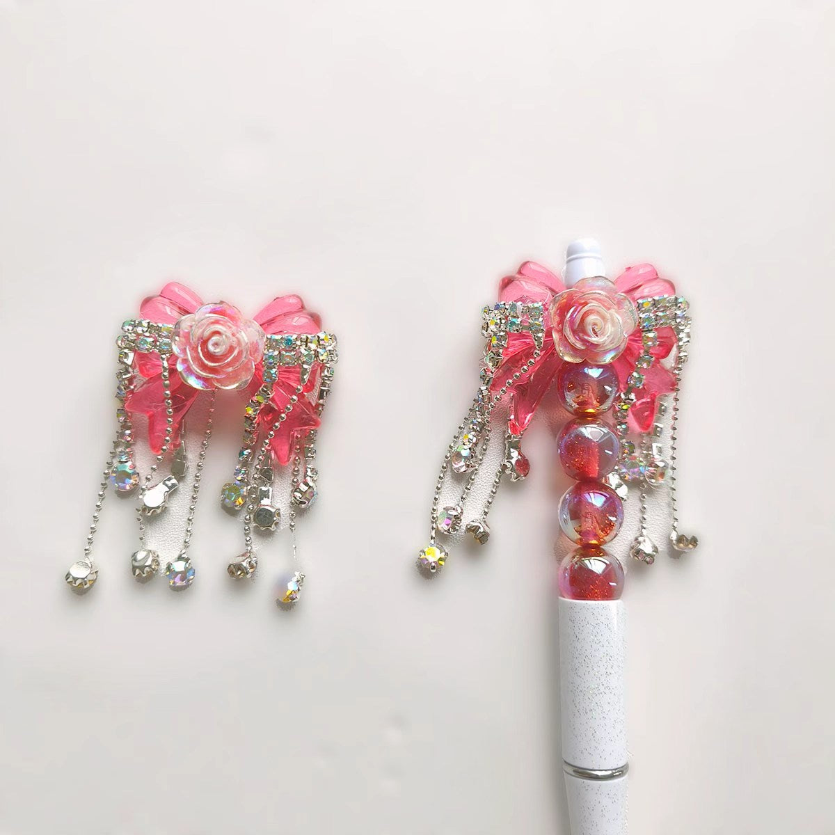 C52127 Handmade Heavy-Duty Bowknot Tassel Beaded Embellishments - Versatile DIY Accessories for Phone Chains, Bag Charms & Pen Decor