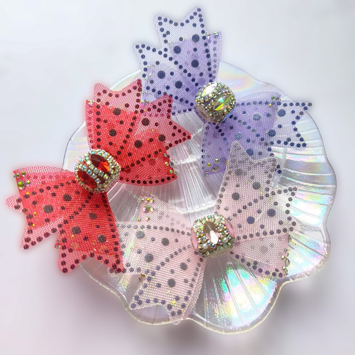 AA0233  Sparkly Royal Blue AB Rhinestone Mesh Cheer Bow for Girls Competition Performance